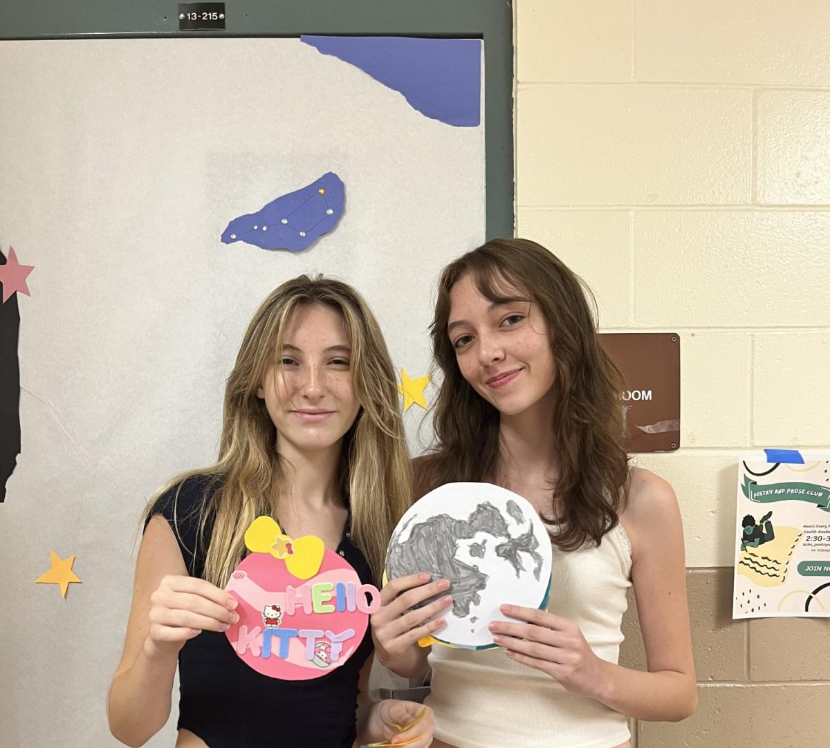 Scrapbooking club members pictured constructing their door.